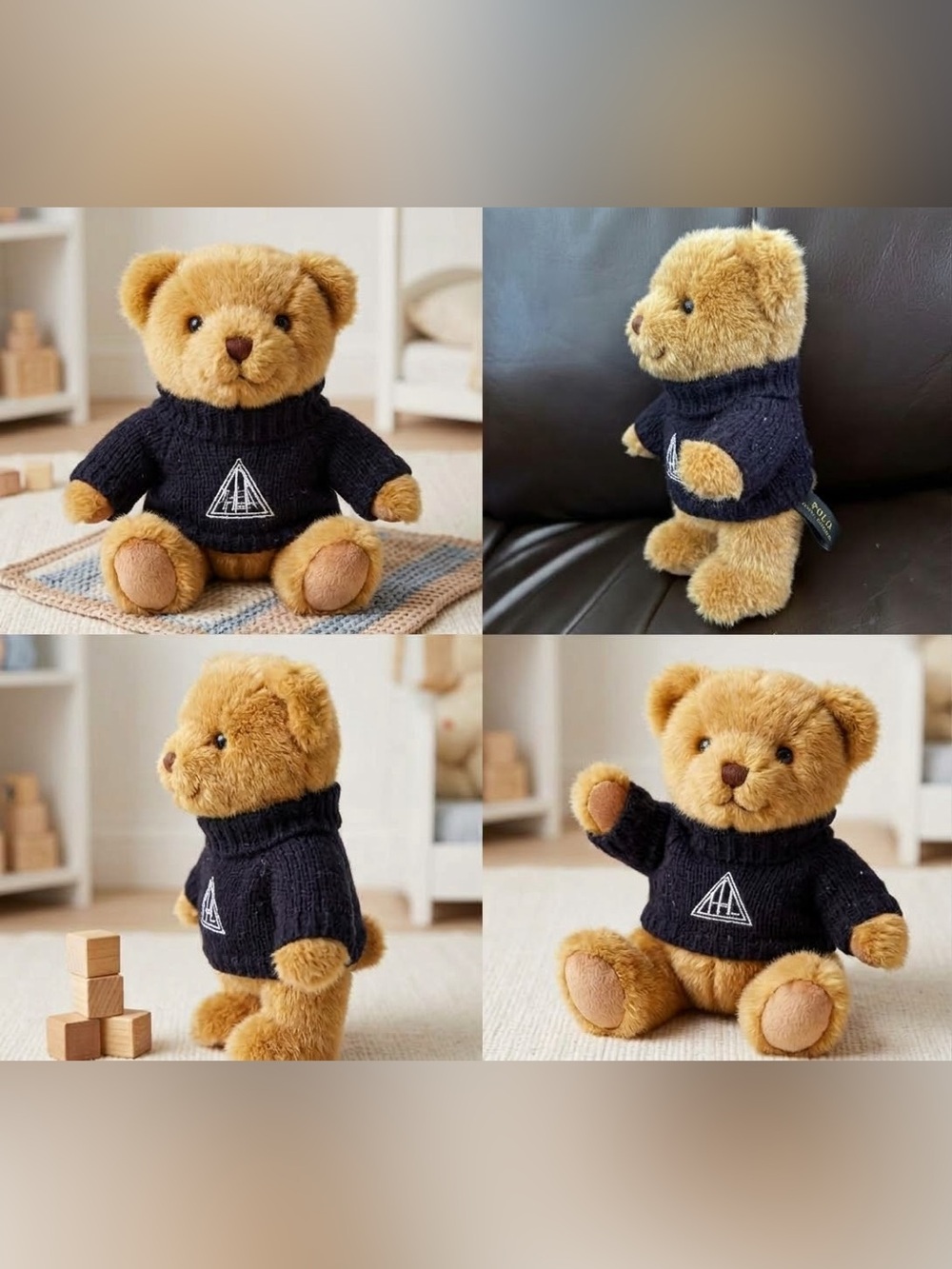 Polo Ralph Lauren Teddy Bear in Black Sweater with Triangle Logo Polo Bear Plush
